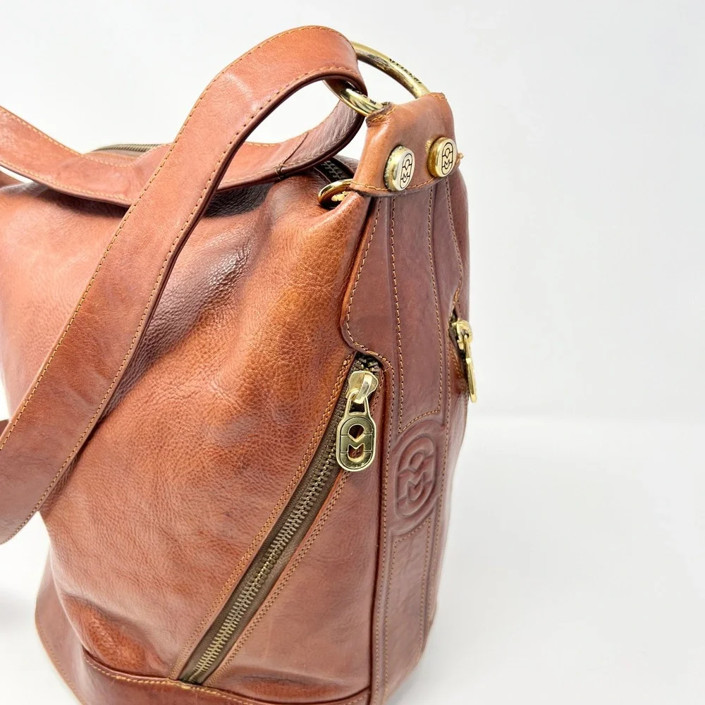 Marino Orlandi Brown Leather Backpack with Gold Hardware